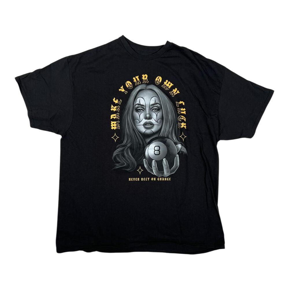 ODM Make Your Own Luck T-Shirt Mens 2XL Black Clown Girl 8 Ball Chicano